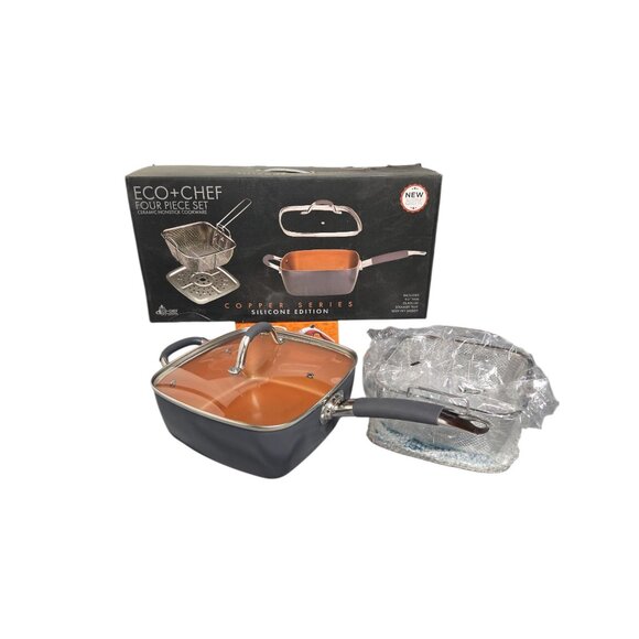 Eco+Chef Copper Series Cookware – 4 Pc Ceramic Non-Stick Set w/ Lid & Rack - Picture 1 of 8
